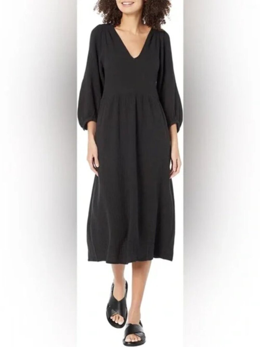 Madewell 100% Cotton Lightspun V-Neck Midi Dress with Pockets Black Size Small
